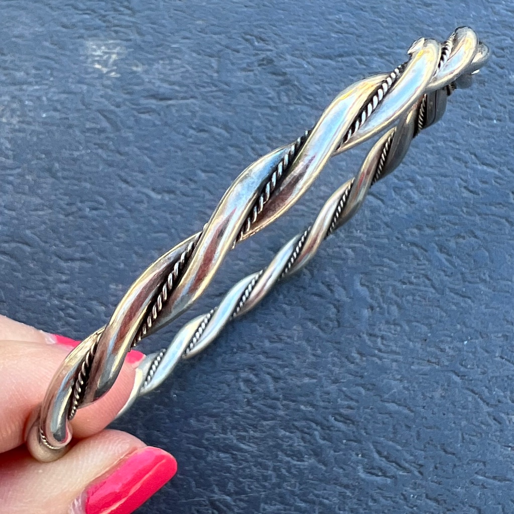Vintage 925 Sterling Silver Twisted Cable Bangle Bracelet Well And Solid Made
